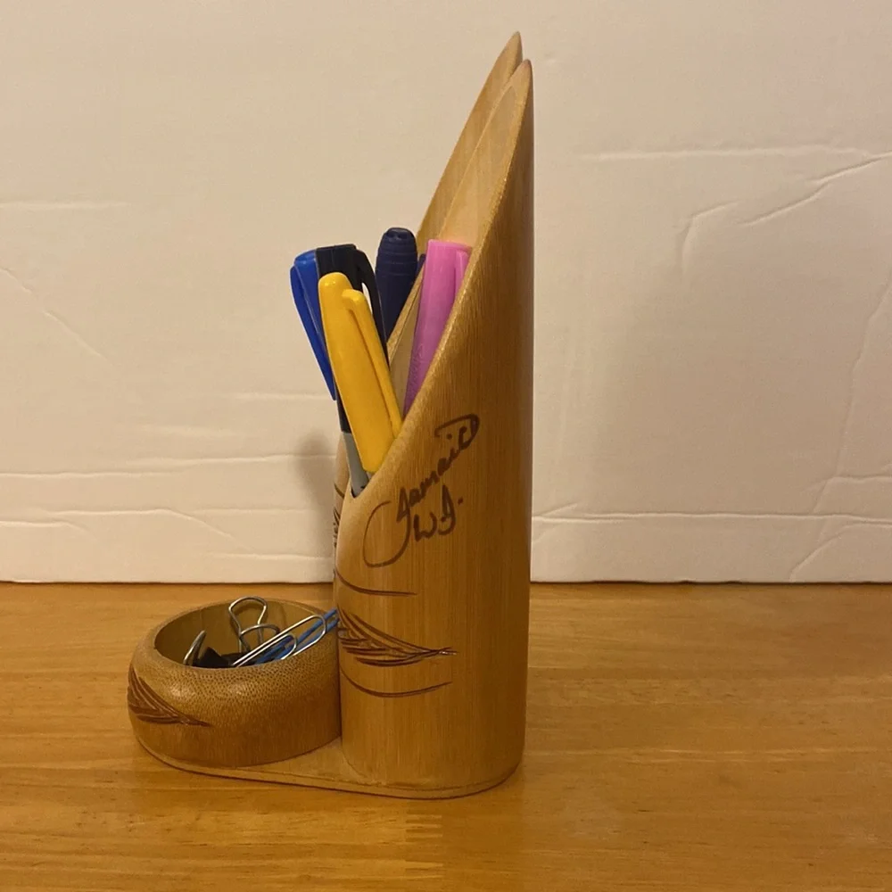 Pencil Holder Wooden Handmade Jamaica  Excellent Condition (items not included)